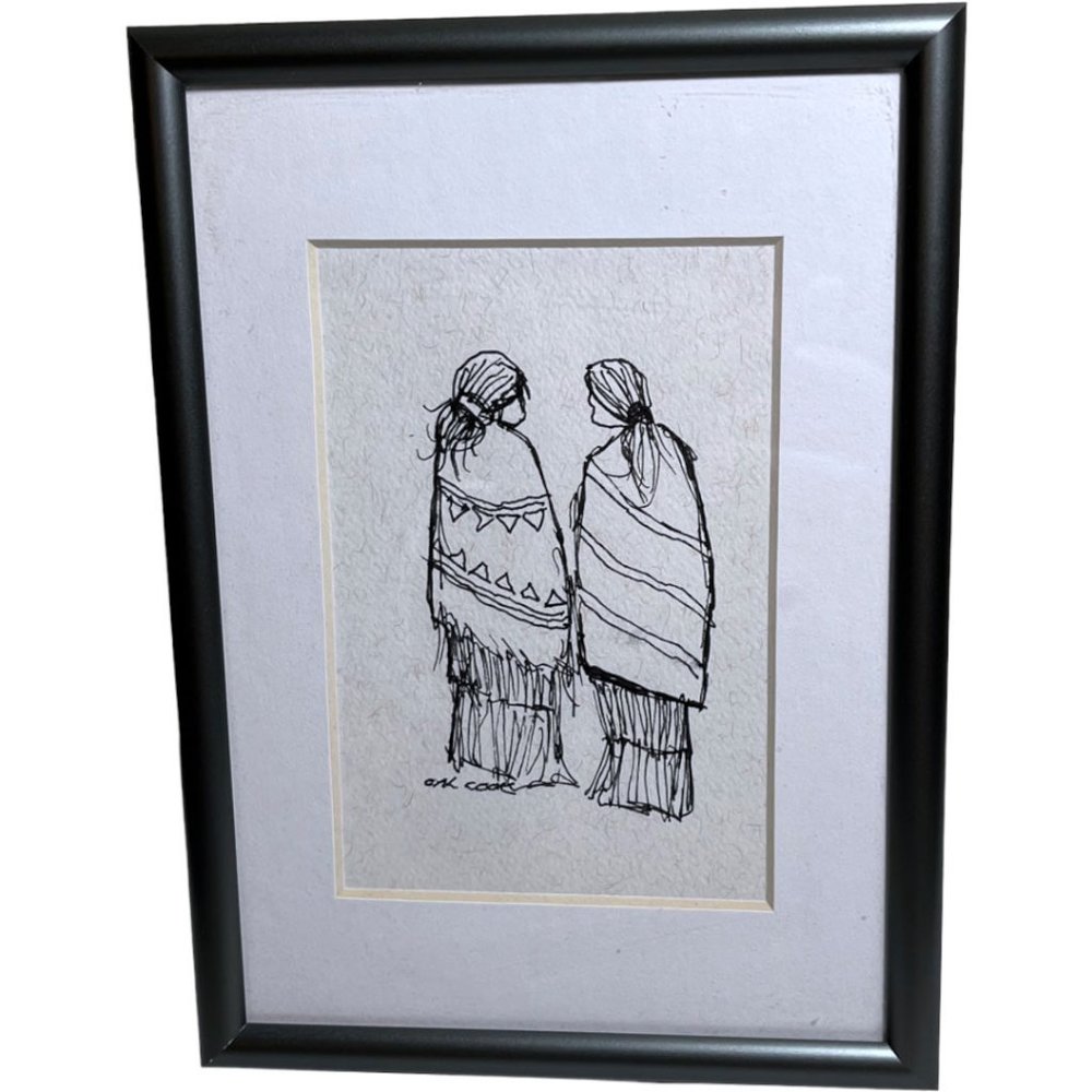 Original Art Pen Ink by Cal Cook "Best of Friends" Professionally Framed